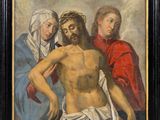 an image of a painting of jesus on the cross with other people
