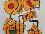 painting of a group of orange objects with black dots on them