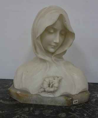 marble statue of a woman with a teddy bear in her lap