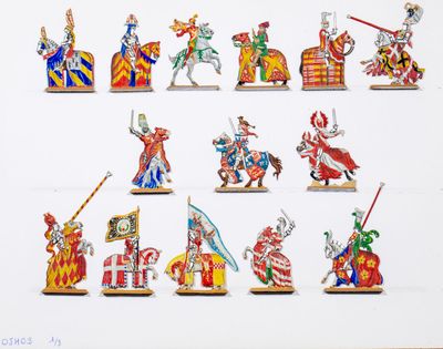 de nombreuses figurines représentant des chevaliers sont exposées