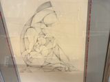 a picture of a drawing of a woman sitting on a chair