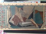 a picture of a painting of a woman sitting on a bed