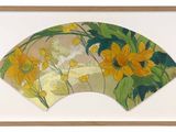 an image of a picture of a fan with yellow flowers on it