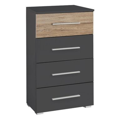Chiffonnier 4 tiroirs BORNEO gris foncé et naturel -dimensio…