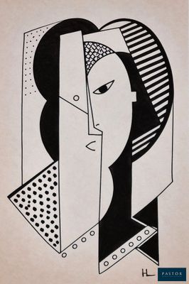 a black and white drawing of a woman ' s face