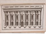 an old book with a drawing of a building on it