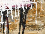 a painting of two people holding an umbrella in the rain