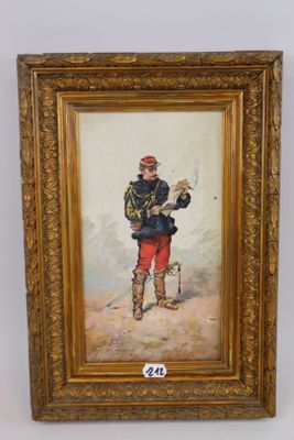 a painting of a man in a military uniform holding a rifle