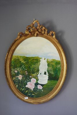 une photo d'un tableau représentant une femme dans un jardin