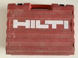 a red tool box with a white sticker on it