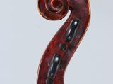 a close up of the back of a violin with a fiddle in the foreground