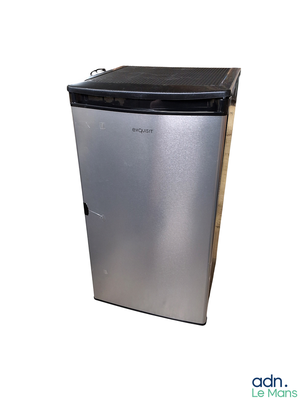 an image of a small silver refrigerator on a white background