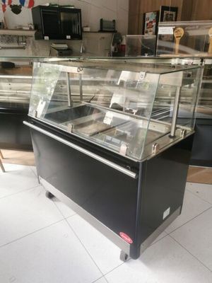 a display case with a glass top in a store