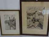 two framed pictures on the wall of a room