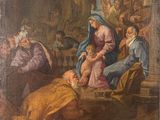 une image représentant une peinture d'une crèche avec un bébé dans la crèche