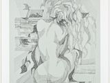 an image of a drawing of a woman sitting on a bench