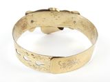 an image of a gold bracelet with an engraved design on it