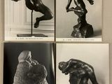 quatre photographies en noir et blanc représentant la statue d'un homme sur un rocher
