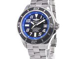men ' s stainless steel watch with blue dial and black bezel