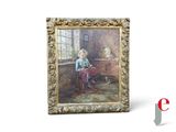 peinture d'une femme assise sur une chaise devant une fenêtre