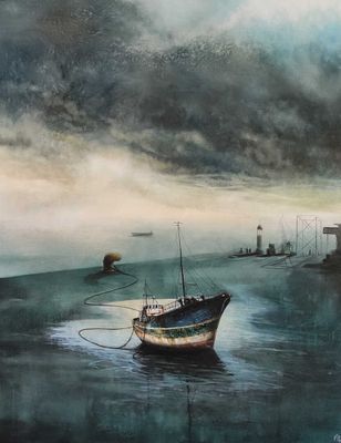 Nicolas PIZY, Echouage, Aquarelle sur toile. 100 x 80 cm. Pr…