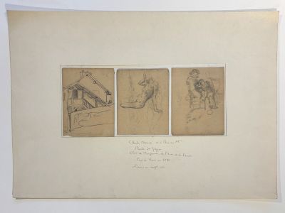 three drawings of a man and a woman sitting on a bench