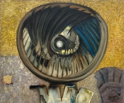 un tableau représentant un miroir dans lequel on voit le reflet d'un crâne