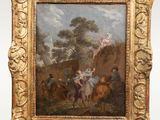 une image représentant un tableau où l'on voit un groupe de personnes à cheval