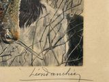 a drawing of a bird that is sitting on a tree branch