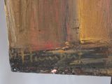 a close up of a painting on a easel in a room