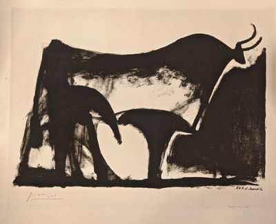 une image représentant un dessin en noir et blanc d'une vache et d'un veau
