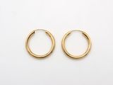 a pair of gold hoop earrings on a white background