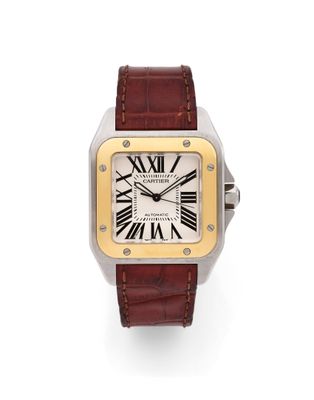 une montre-bracelet Cartier à calendrier automatique, en acier inoxydable et or