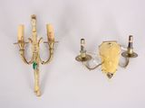 pair of antique brass wall sconces with glass shades