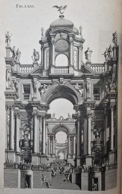 un vieux livre dans lequel figure le dessin d'un bâtiment
