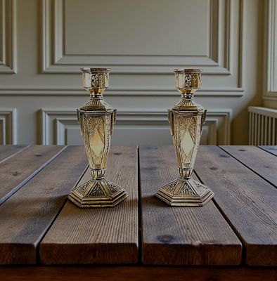 Paire de bougeoirs à décor géométrique aux motifs rayonnants…