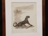 an image of a drawing of a dog laying down on the ground