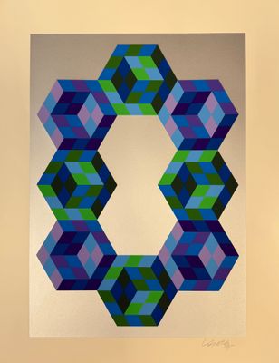 une image représentant un hexagone bleu et vert