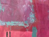 abstract painting of a person standing in front of a red and blue wall