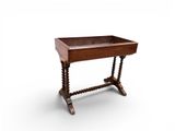 an old wooden table with a glass top on a white background