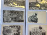 several old postcards of buildings and a clock tower in black and white