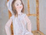 a painting of a little girl sitting on a chair