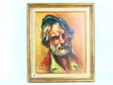 tableau représentant un vieil homme barbu coiffé d'un chapeau vert