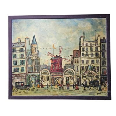 painting of a painting of a windmill on a city street