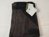 the pants are black and brown with a white tag on them