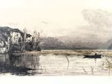 a drawing of a man in a boat on the water