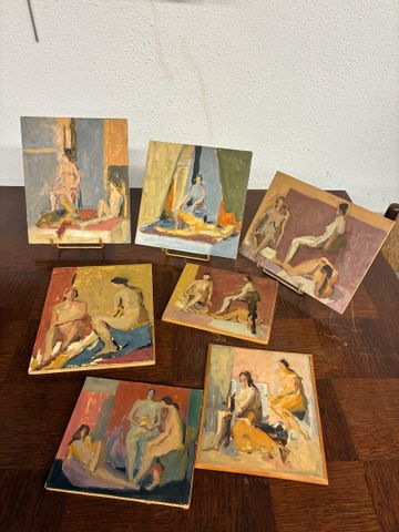 Sept huiles sur bois « Étude de nue féminin ». Petits formats. No...