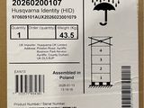an image of a label on a cardboard box with a picture of a person holding an umbrella