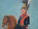 a painting of a man in a uniform riding a horse