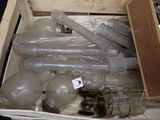 a wooden box filled with many different types of light bulbs